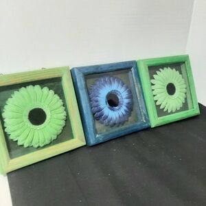 Set of Three Floral Wall Accents in Green and Blue